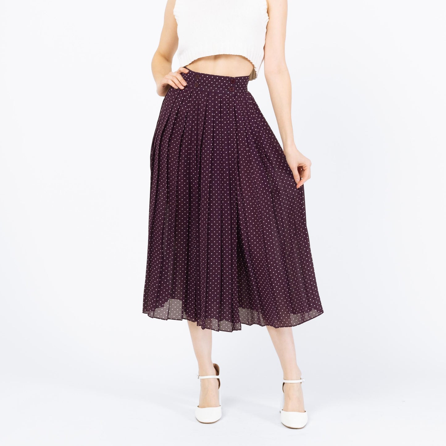 Vintage Y2K Purple Polka Dot Wrap Skirt - Extra Small, 25" Waist | Sheer High Waisted Pleated Skirt