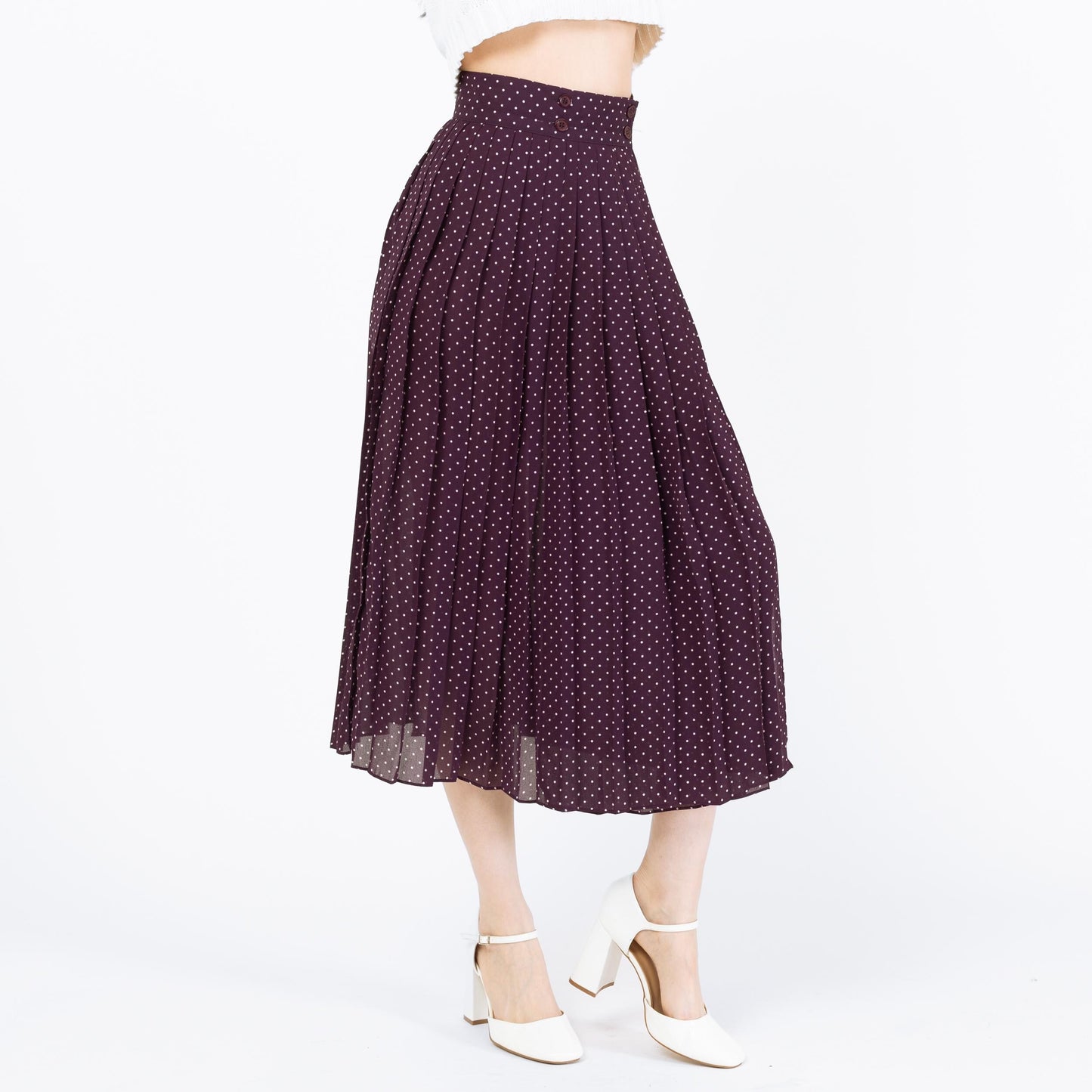 Vintage Y2K Purple Polka Dot Wrap Skirt - Extra Small, 25" Waist | Sheer High Waisted Pleated Skirt