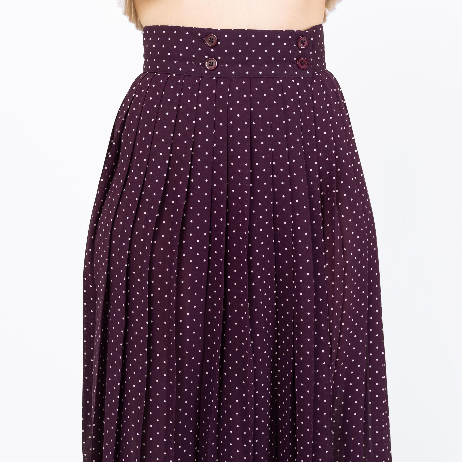 Vintage Y2K Purple Polka Dot Wrap Skirt - Extra Small, 25" Waist | Sheer High Waisted Pleated Skirt