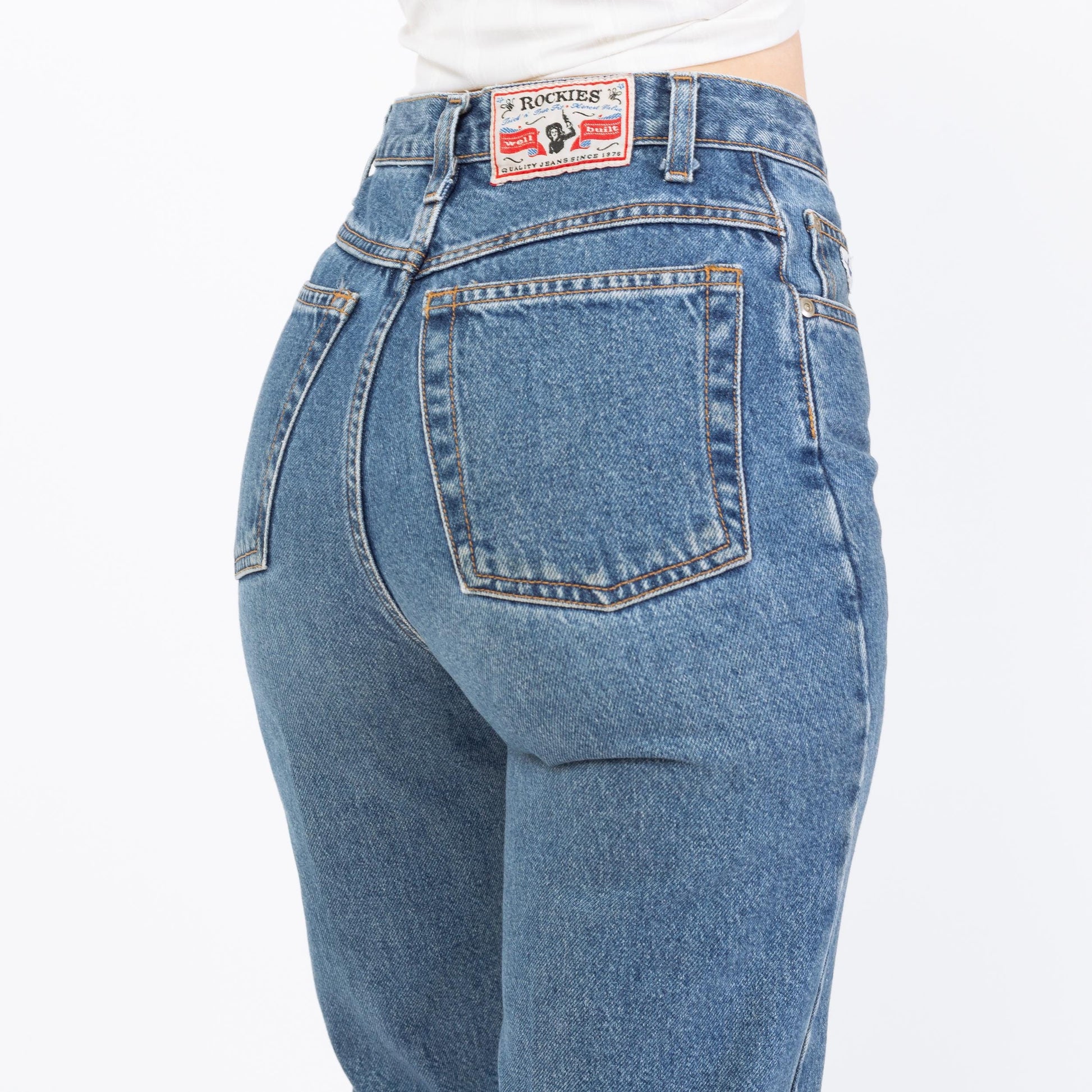 Vintage 90s Rockies High Waisted Jeans - Extra Small Long, 25" Waist | Denim Slim Tapered Leg Mom Jeans