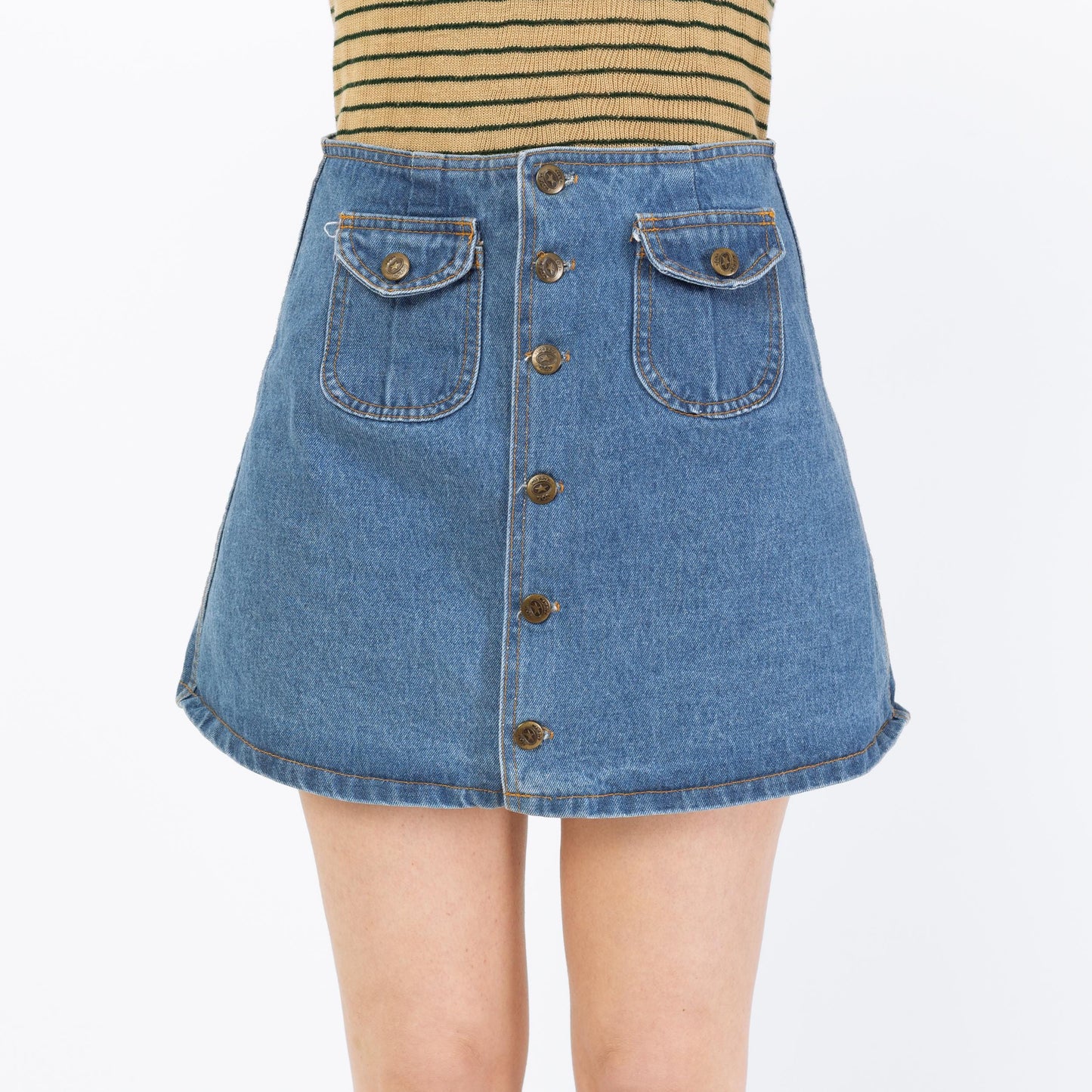 Vintage 90s Denim Button Front Mini Skirt - Small, 27" Waist | High Waisted A Line Blue Jean Skirt