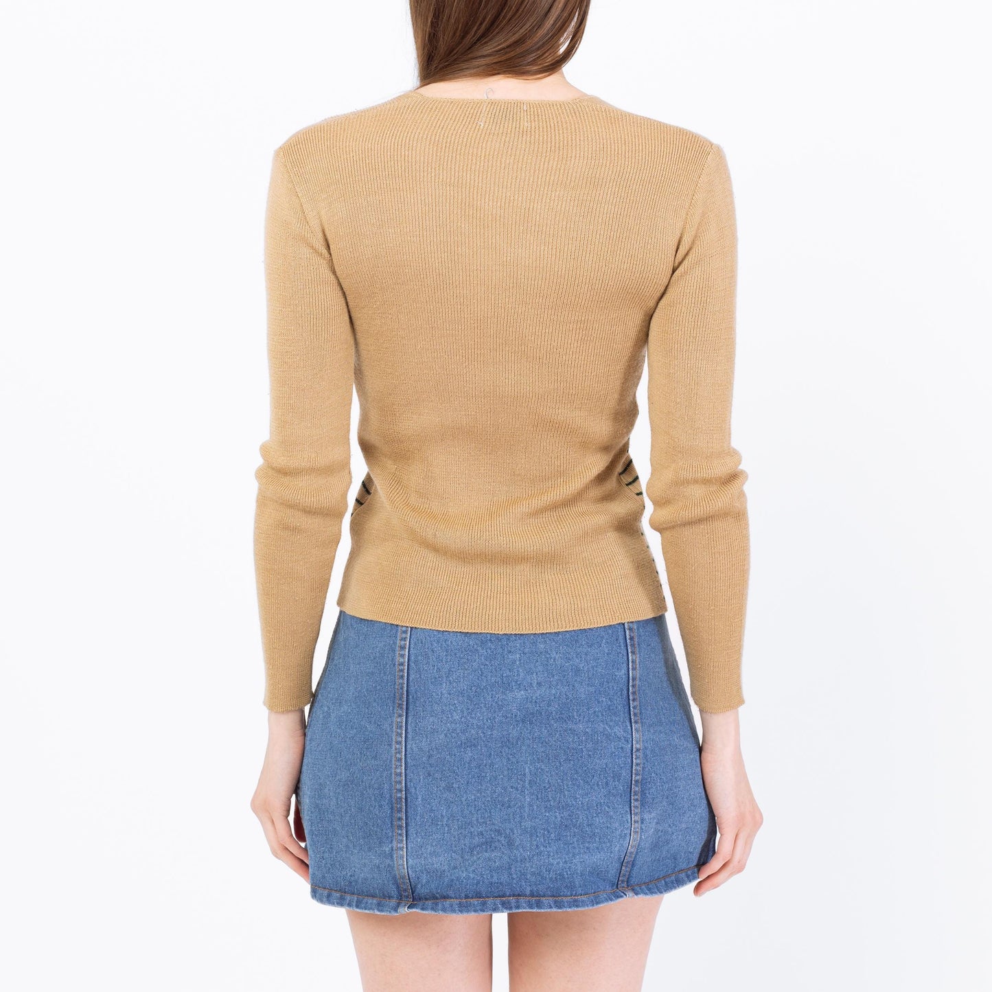 Vintage 70s Earth Tone Striped Knit Top - Small | Retro Tan & Brown Lightweight Sweater