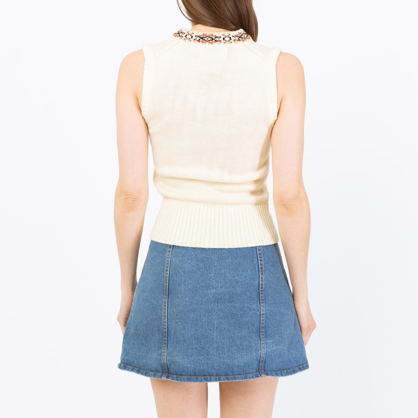 Vintage 70s Southwestern Knit Sweater Vest - Small | Boho Cream Sleeveless Top