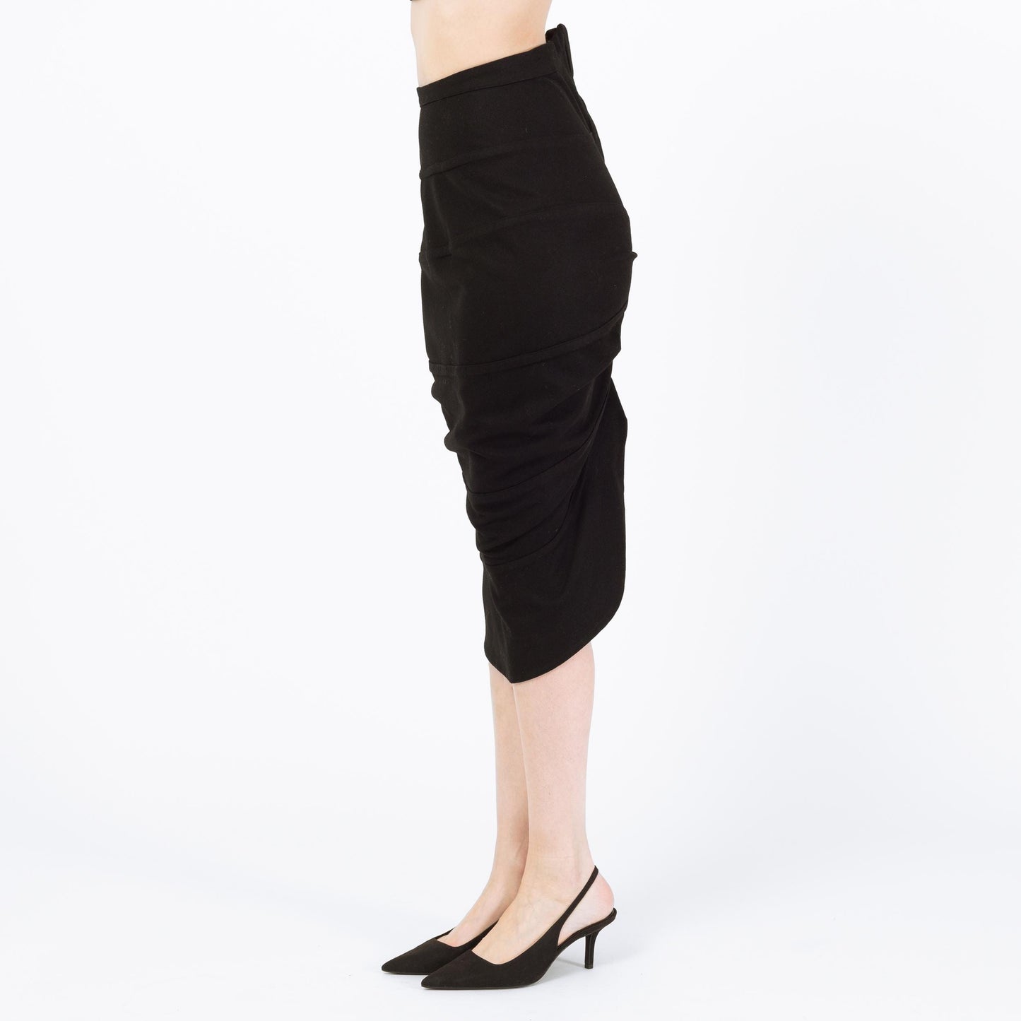 Vintage 80s Nick Coleman Black Wool Wiggle Skirt - Small | Avant-Garde Designer High Low Midi Pencil Skirt