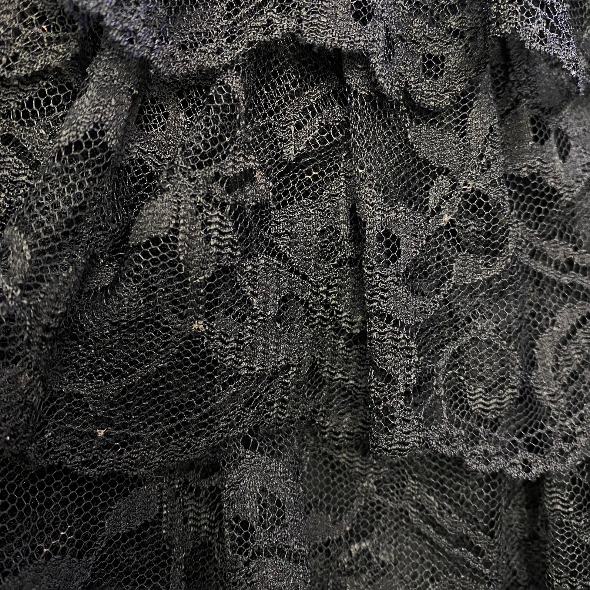 Vintage 80s Black Ruffled Tutu Midi Slip Dress - Large | Tiered Skirt Spaghetti Strap Party Dress