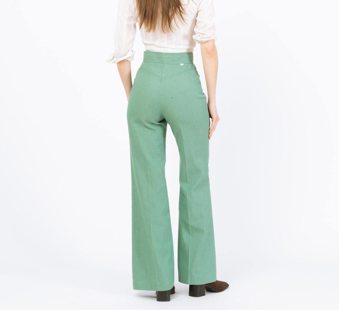 Vintage 70s Levi's Mint Green Flared Pants - Small, 26" Waist | High Rise Yoked Bell Bottoms