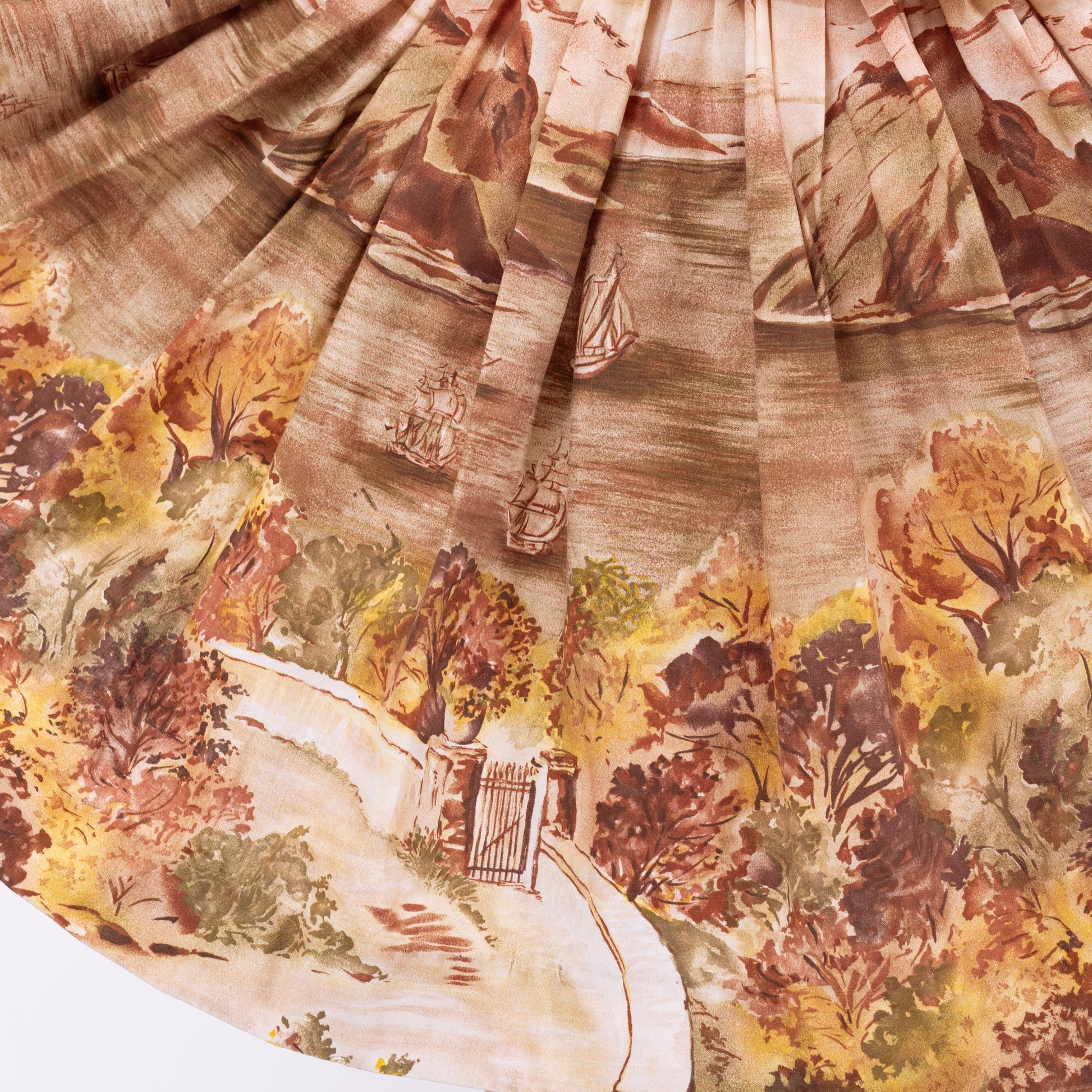 Vintage 1950s Scenic Novelty Print Mini Circle Skirt - XXS, 23" Waist | 50s Painted High Waisted Full Miniskirt