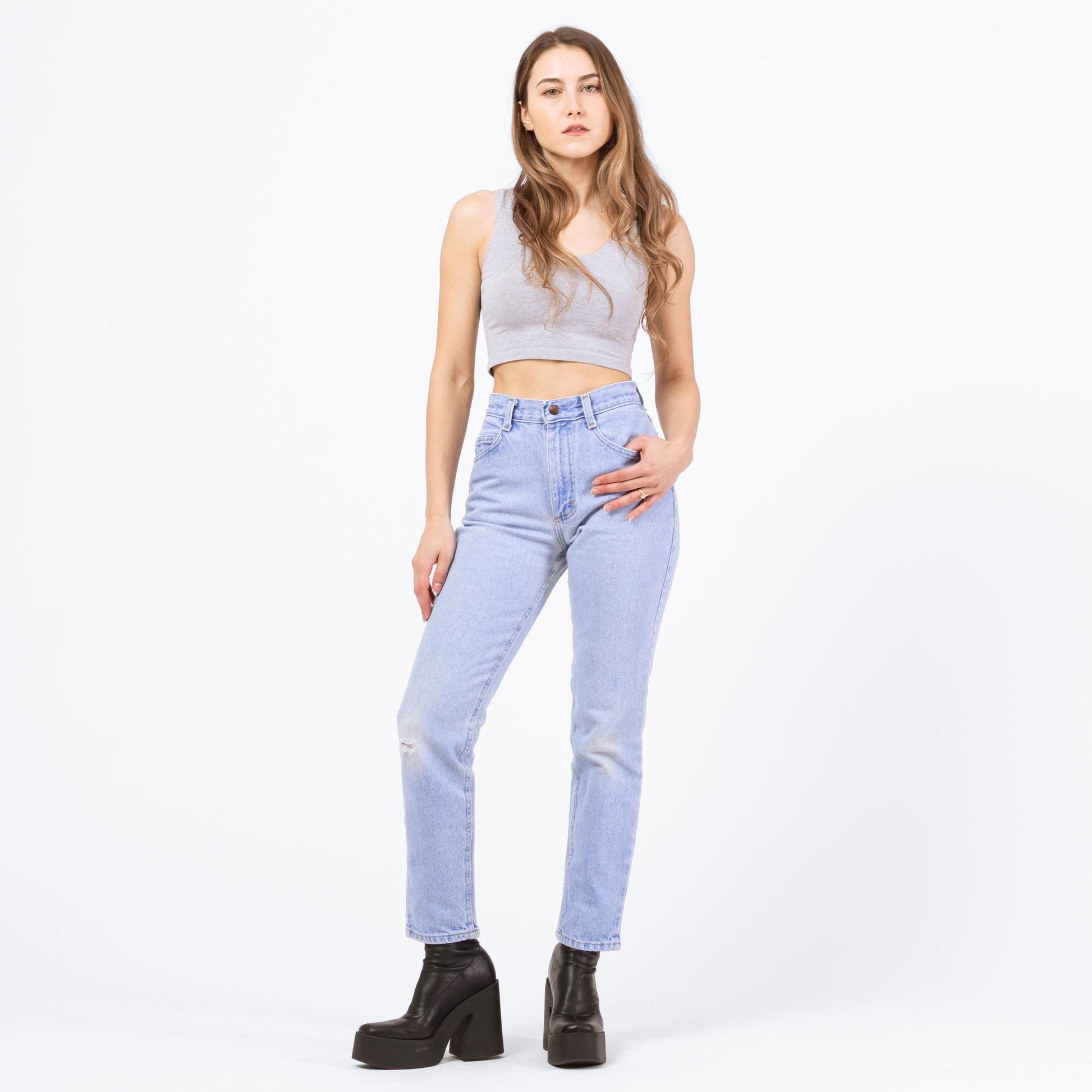 Vintage 90s Lee Light Wash Straight Leg Jeans - Extra Small, 24" Waist | Denim High Rise Slim Mom Jeans