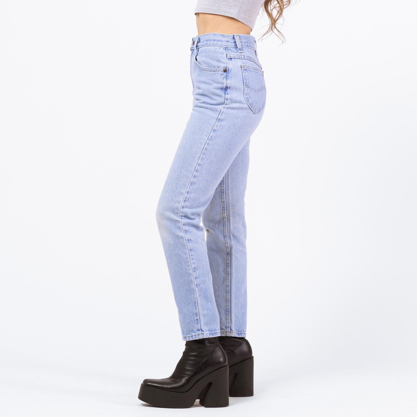 Vintage 90s Lee Light Wash Straight Leg Jeans - Extra Small, 24" Waist | Denim High Rise Slim Mom Jeans