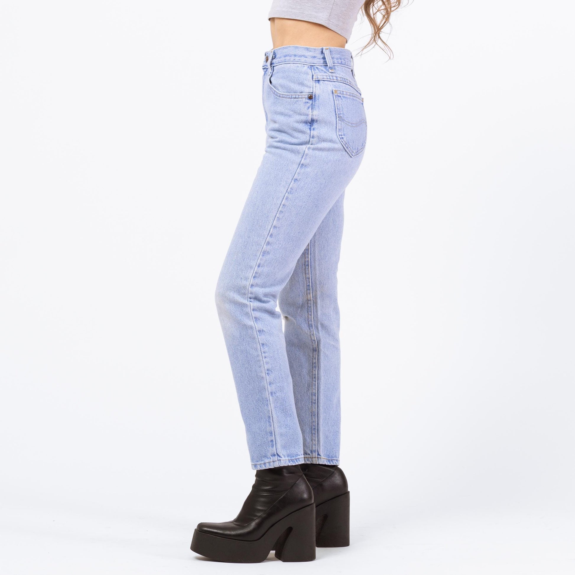 Vintage 90s Lee Light Wash Straight Leg Jeans - Extra Small, 24" Waist | Denim High Rise Slim Mom Jeans