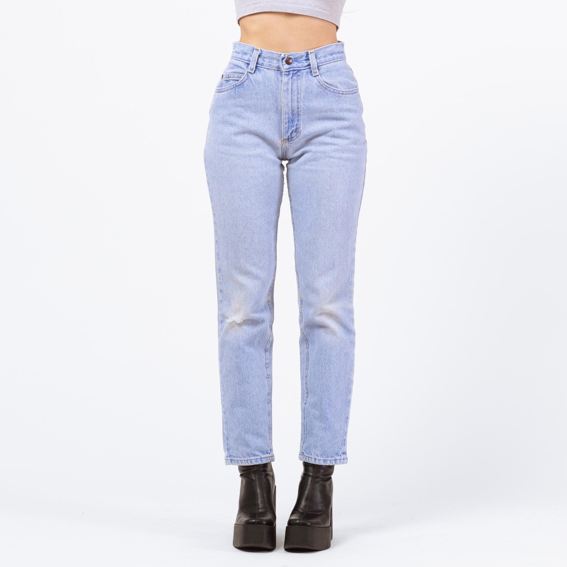 Vintage 90s Lee Light Wash Straight Leg Jeans - Extra Small, 24" Waist | Denim High Rise Slim Mom Jeans