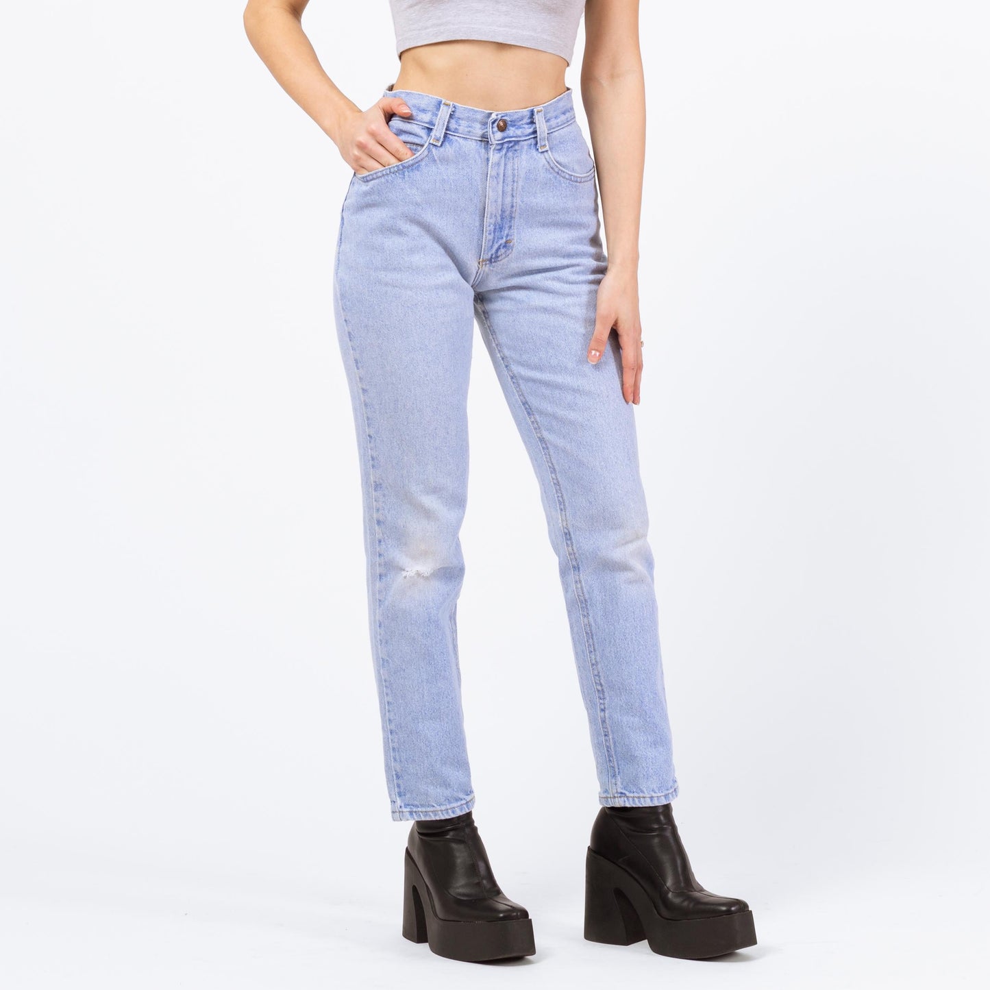 Vintage 90s Lee Light Wash Straight Leg Jeans - Extra Small, 24" Waist | Denim High Rise Slim Mom Jeans