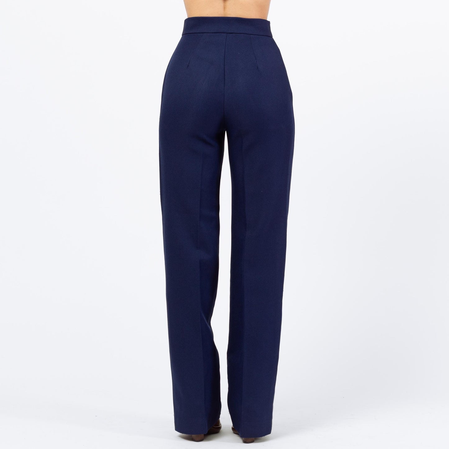 Vintage 70s Navy Blue High Waisted Pants - Extra Small, 24" Waist | Retro Bootcut Leg Trousers