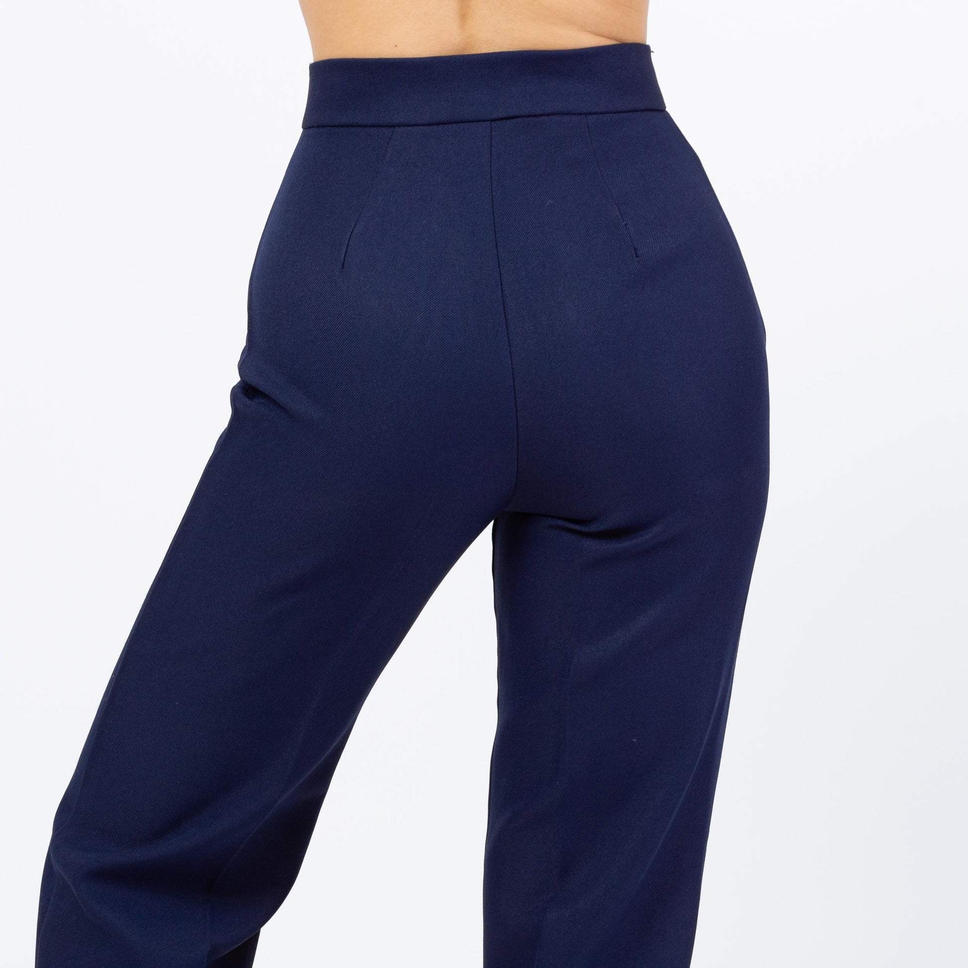 Vintage 70s Navy Blue High Waisted Pants - Extra Small, 24" Waist | Retro Bootcut Leg Trousers