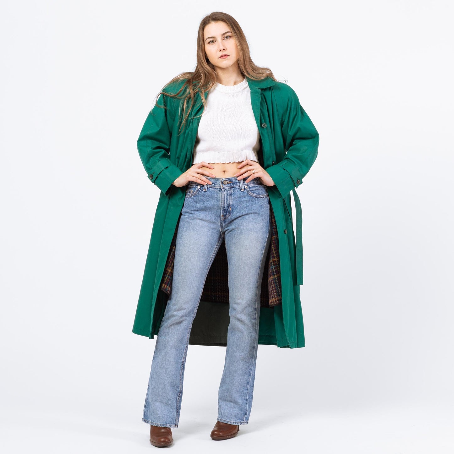 Vintage 80s London Fog Jade Green Hooded Trench Coat - Extra Small | Single Breasted Long Belted Rain Jacket