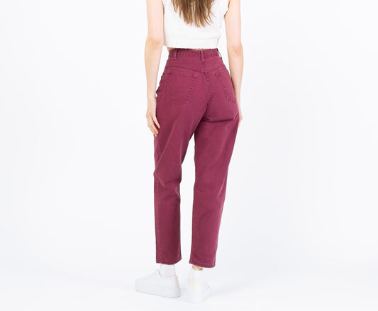 Vintage 90s Wine Red High Rise Jeans - Extra Small, 25" Waist | Denim Slim Straight Leg Mom Jeans