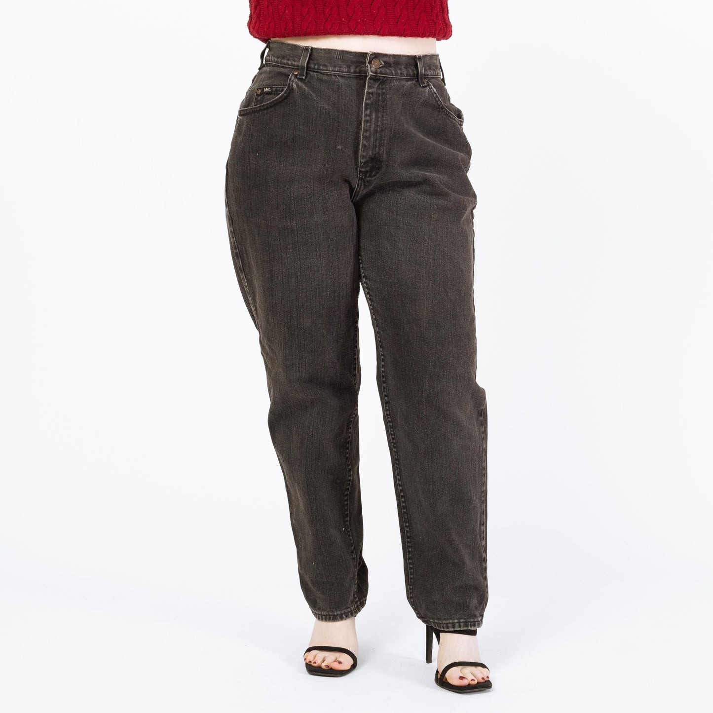 Vintage 90s Lee Faded Black High Waisted Jeans - Large, 33" Waist | Denim Tapered Leg Mom Jeans