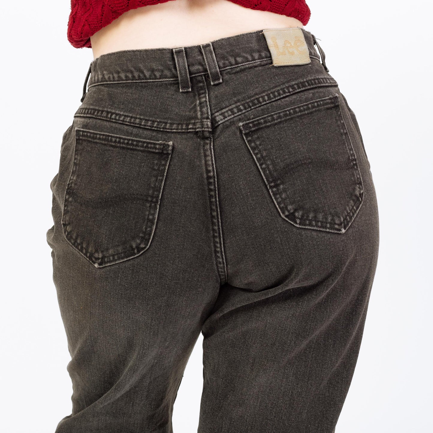Vintage 90s Lee Faded Black High Waisted Jeans - Large, 33" Waist | Denim Tapered Leg Mom Jeans