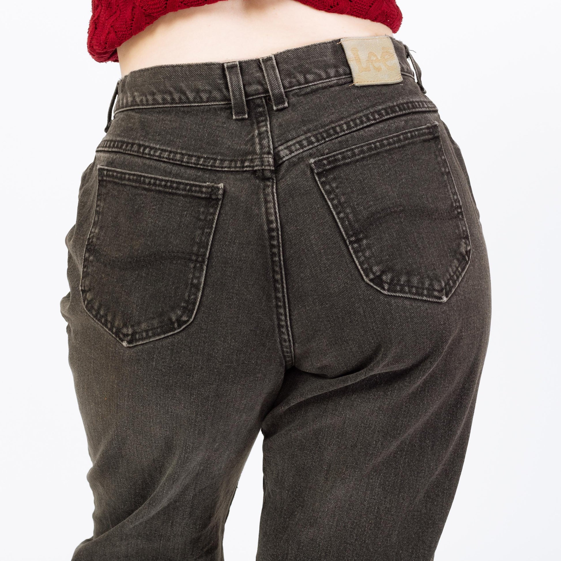 Vintage 90s Lee Faded Black High Waisted Jeans - Large, 33" Waist | Denim Tapered Leg Mom Jeans