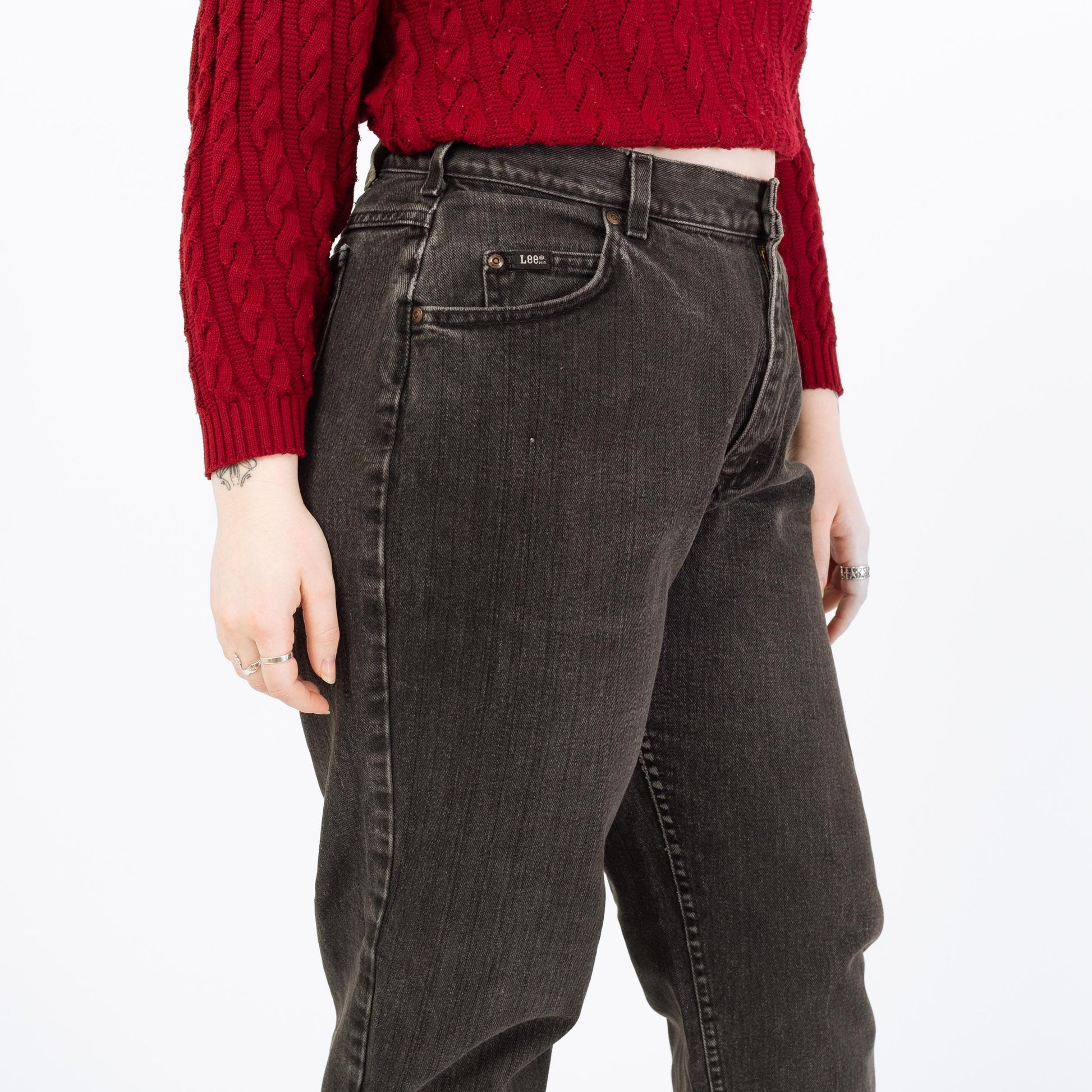 Vintage 90s Lee Faded Black High Waisted Jeans - Large, 33" Waist | Denim Tapered Leg Mom Jeans