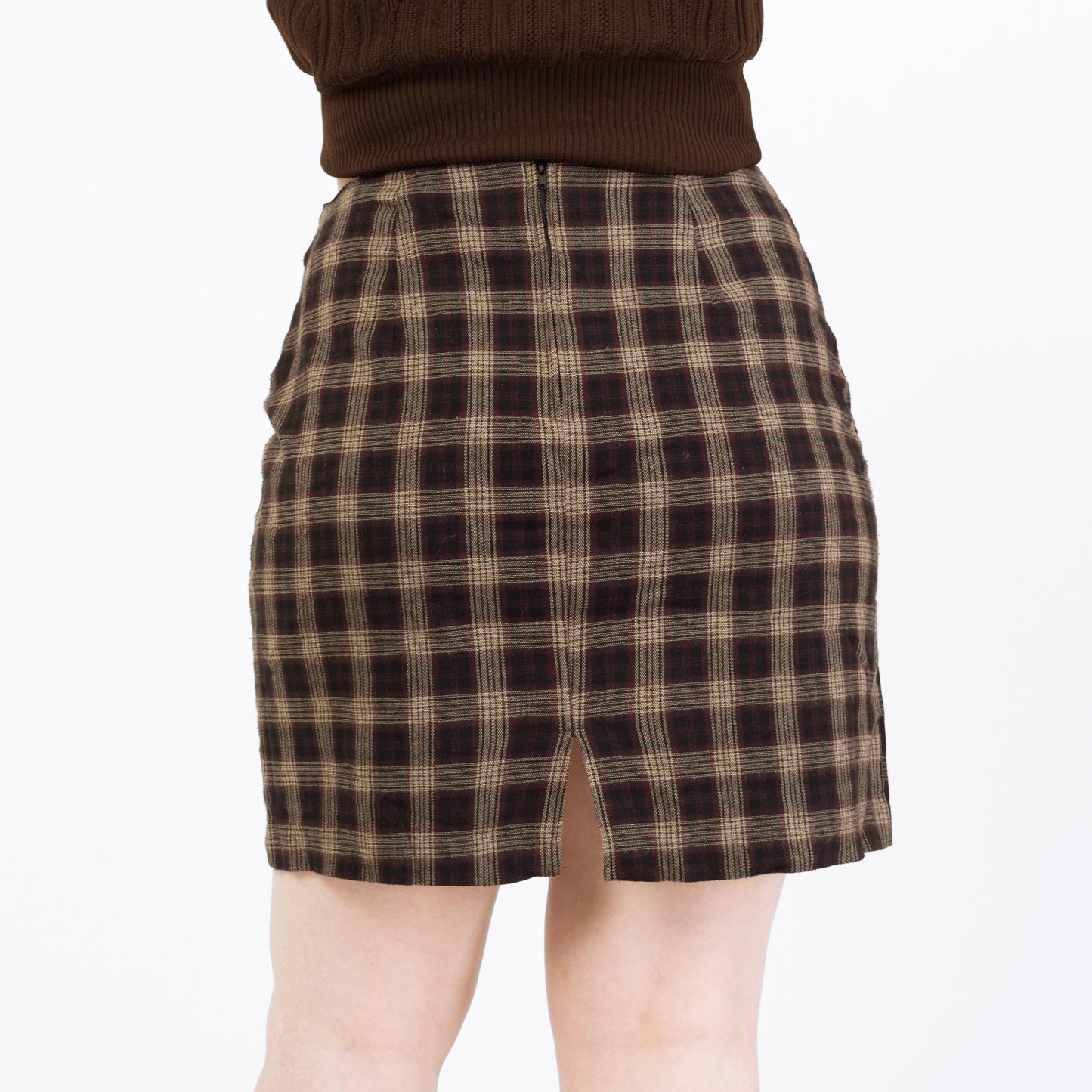 Vintage 90s Dark Brown Plaid Mini Skirt - Large, 32" Waist | High Waisted Grunge Schoolgirl Miniskirt