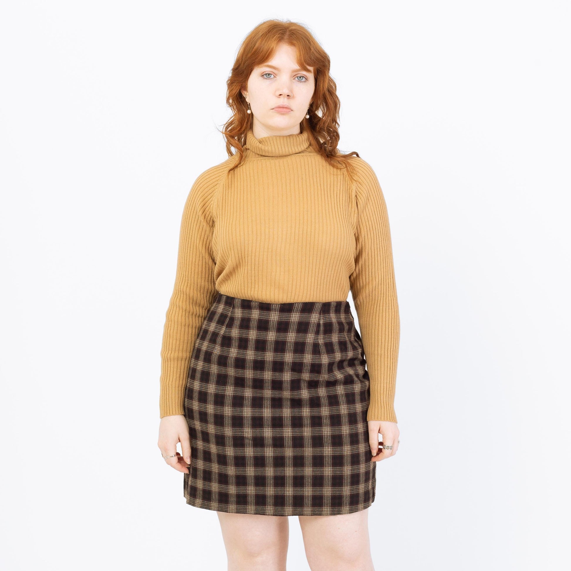 Vintage 70s Tan Lightweight Turtleneck Sweater - Extra Large | Stretchy Knit Pullover