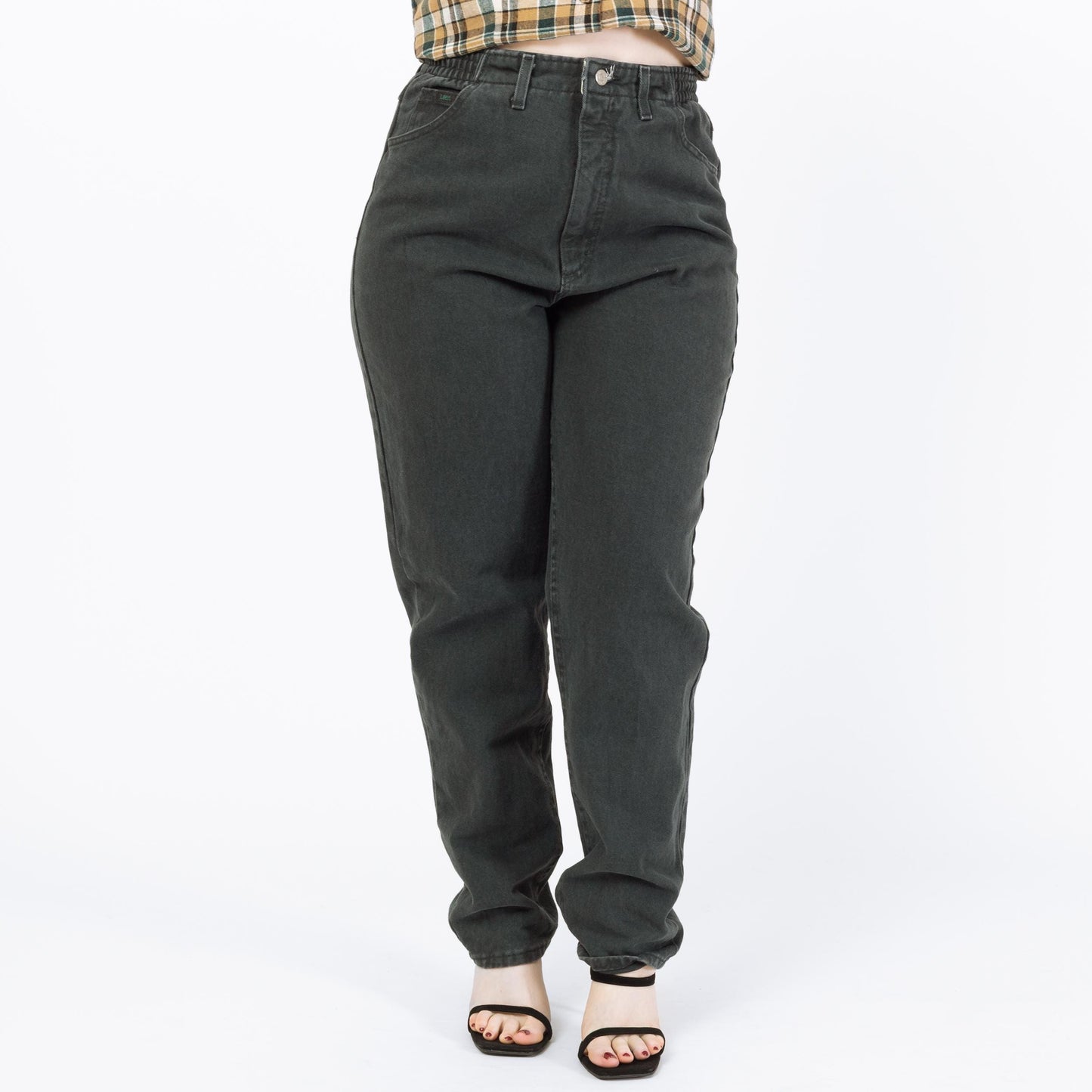 Vintage 90s Lee Forest Green Elastic Waist Jeans - Large, 30"-33" Waist | High Rise Denim Mom Jeans