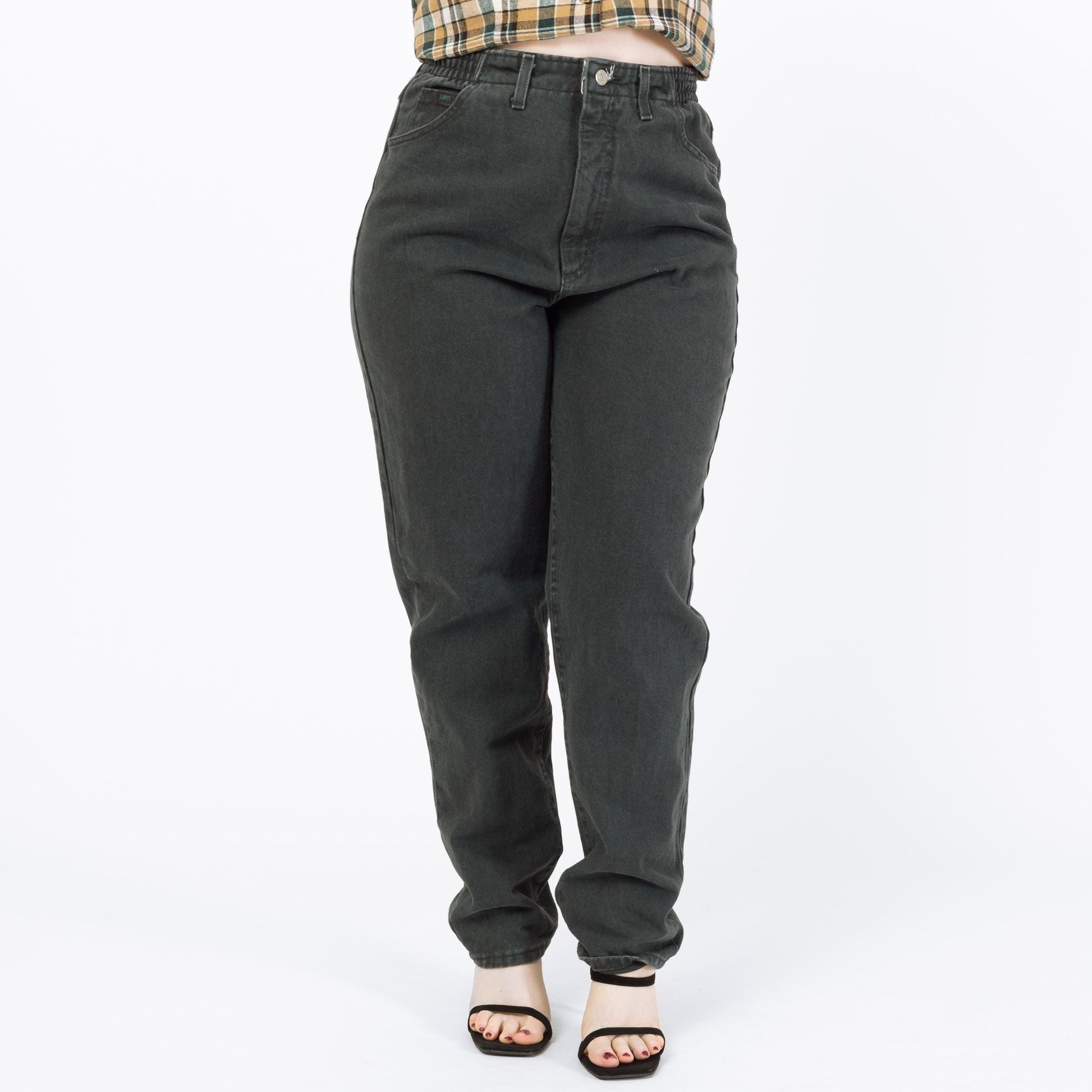 Vintage 90s Lee Forest Green Elastic Waist Jeans - Large, 30"-33" Waist | High Rise Denim Mom Jeans
