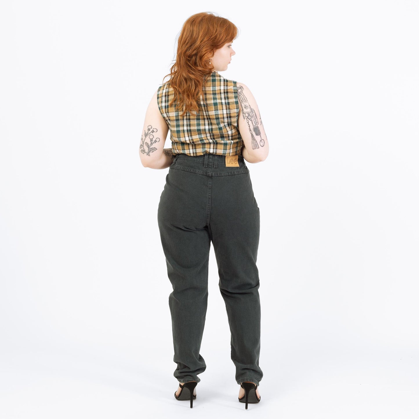 Vintage 90s Lee Forest Green Elastic Waist Jeans - Large, 30"-33" Waist | High Rise Denim Mom Jeans