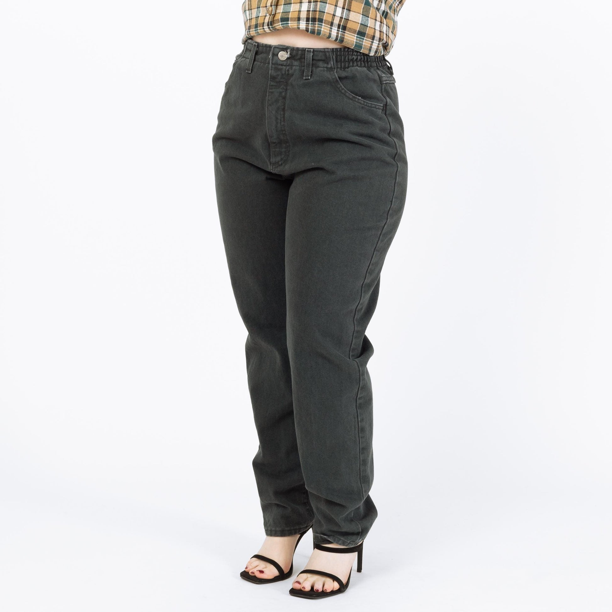 Vintage 90s Lee Forest Green Elastic Waist Jeans - Large, 30"-33" Waist | High Rise Denim Mom Jeans