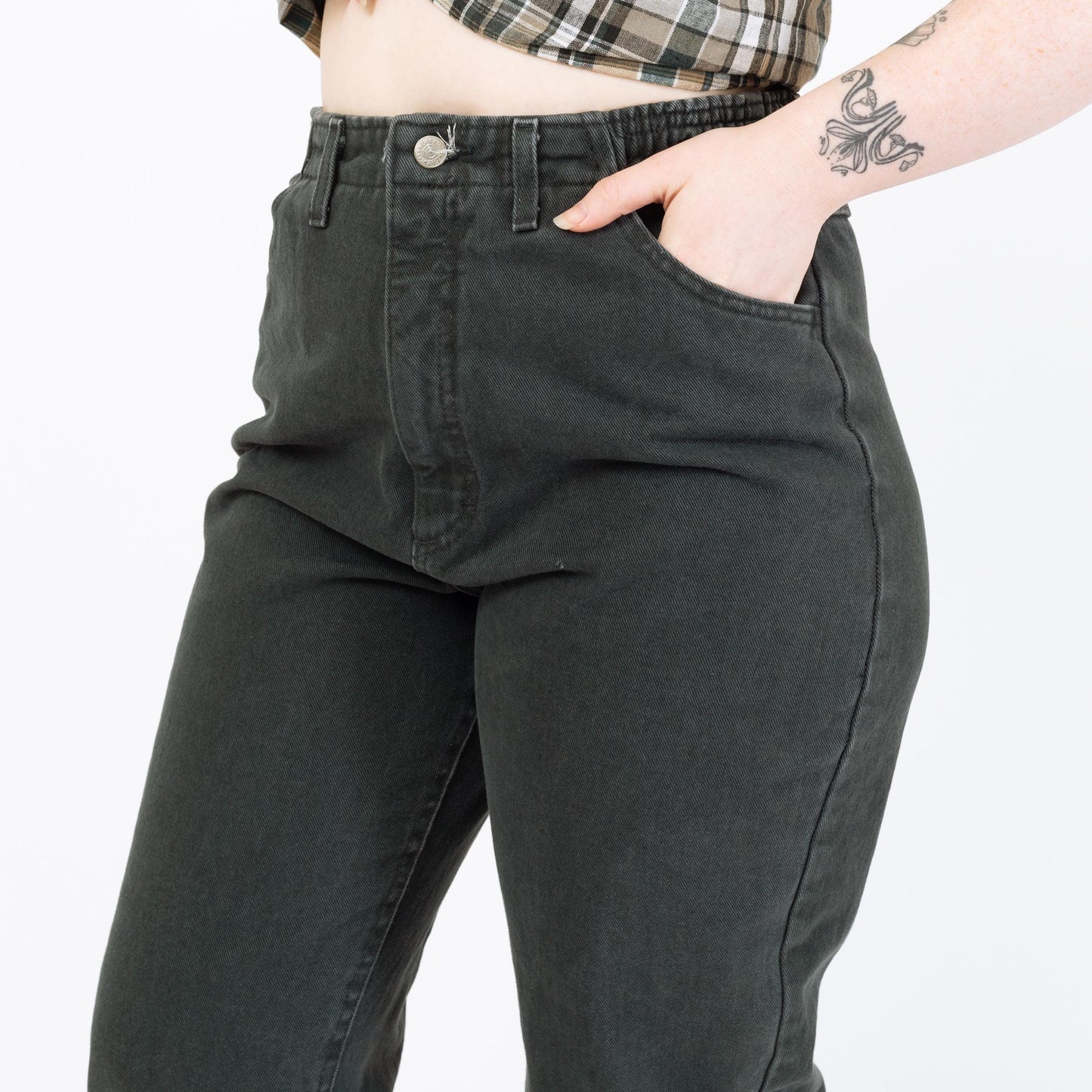 Vintage 90s Lee Forest Green Elastic Waist Jeans - Large, 30"-33" Waist | High Rise Denim Mom Jeans