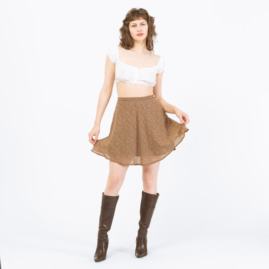 Vintage 90s Brown Ditsy Floral Mini Skirt - Small, 27" Waist | Boho High Waisted Calico Miniskirt