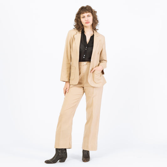 Vintage 70s Tan Two Piece Pant Suit - Medium | White Stag Blazer Jacket & Trousers Matching Set
