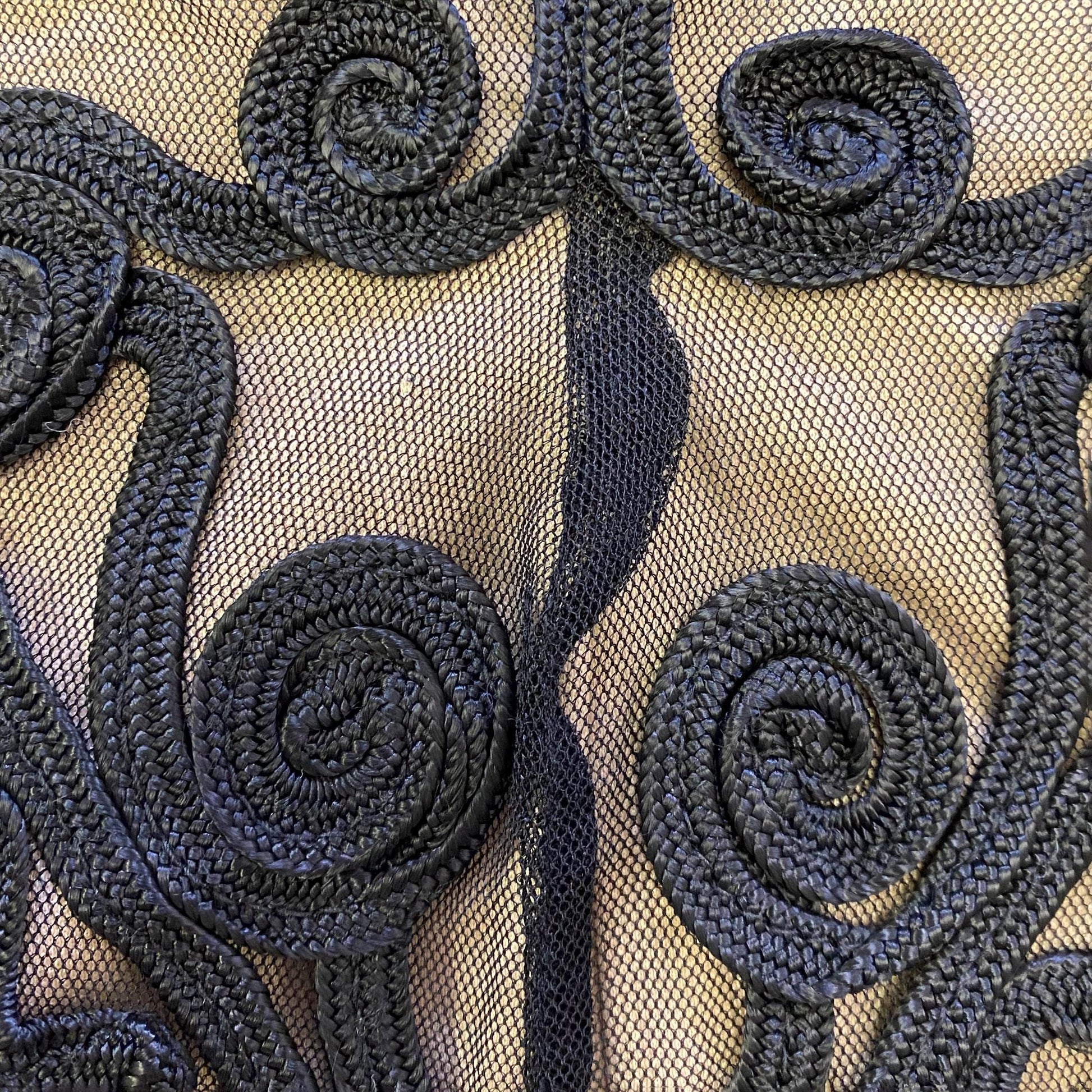 Vintage 90s Caché Sheer Illusion Lace Dress - Small | Black Keyhole Back Bodycon Party Dress