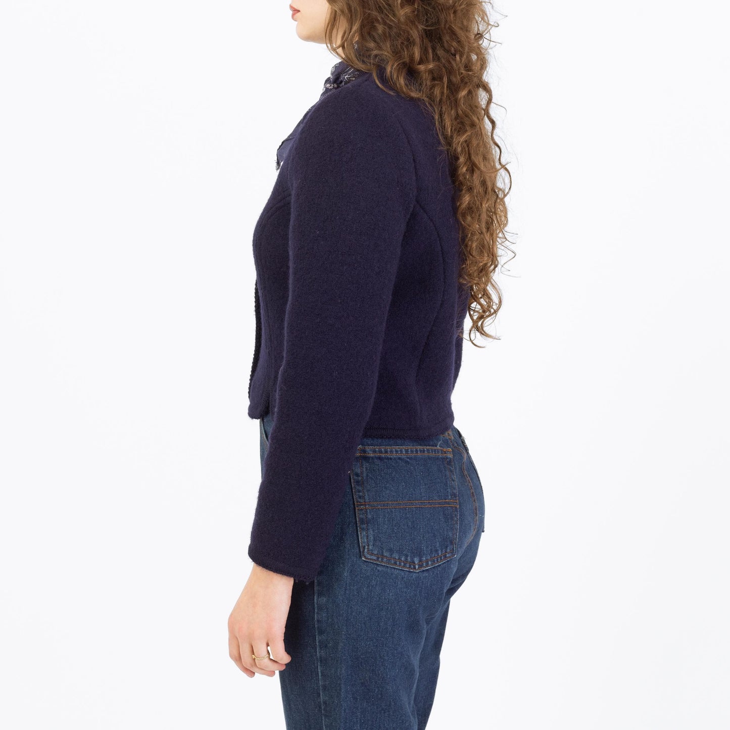 Vintage 70s Carroll Reed Ski Shop Navy Blue Wool Cardigan - Small | Button Up Cropped Sweater Jacket