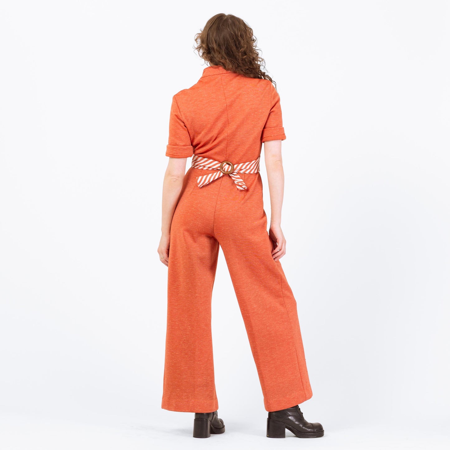 Vintage 70s Orange Striped Belt Jumpsuit - Medium | Retro Disco Leisure Suit Pantsuit