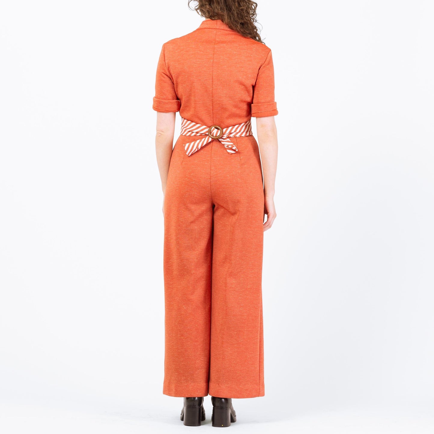 Vintage 70s Orange Striped Belt Jumpsuit - Medium | Retro Disco Leisure Suit Pantsuit