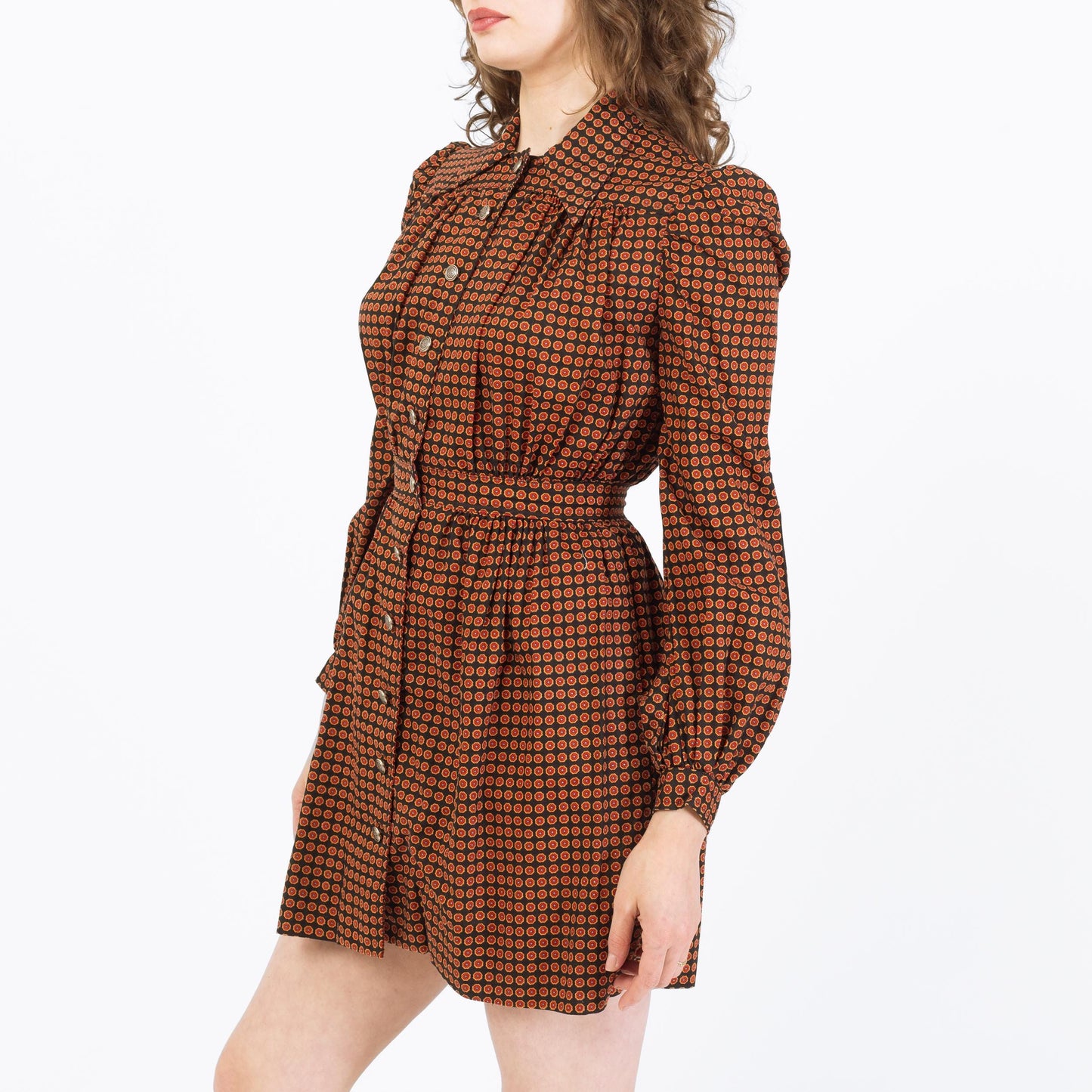 Vintage 70s Ditsy Floral Mini Shirtdress - Small | Boho Long Sleeve Babydoll Dress