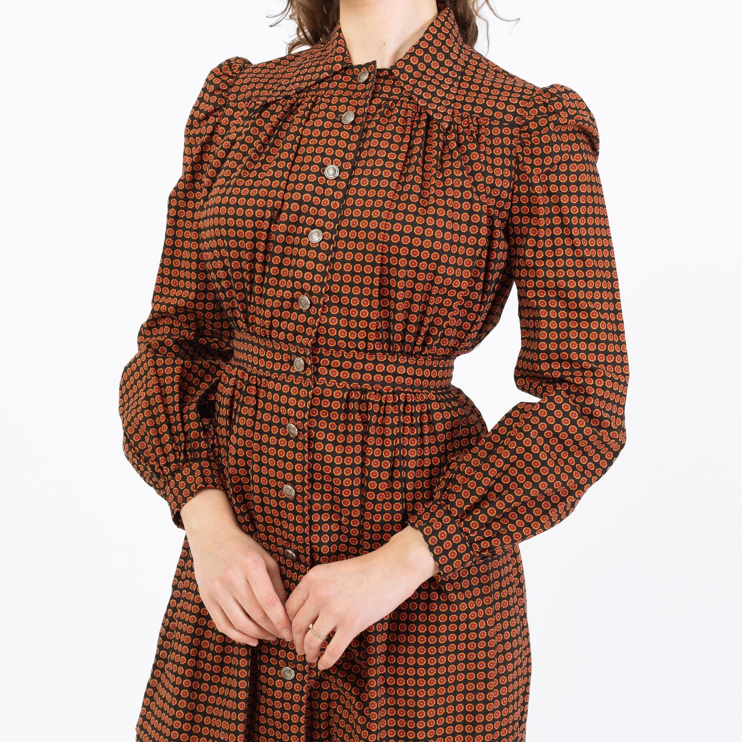 Vintage 70s Ditsy Floral Mini Shirtdress - Small | Boho Long Sleeve Babydoll Dress