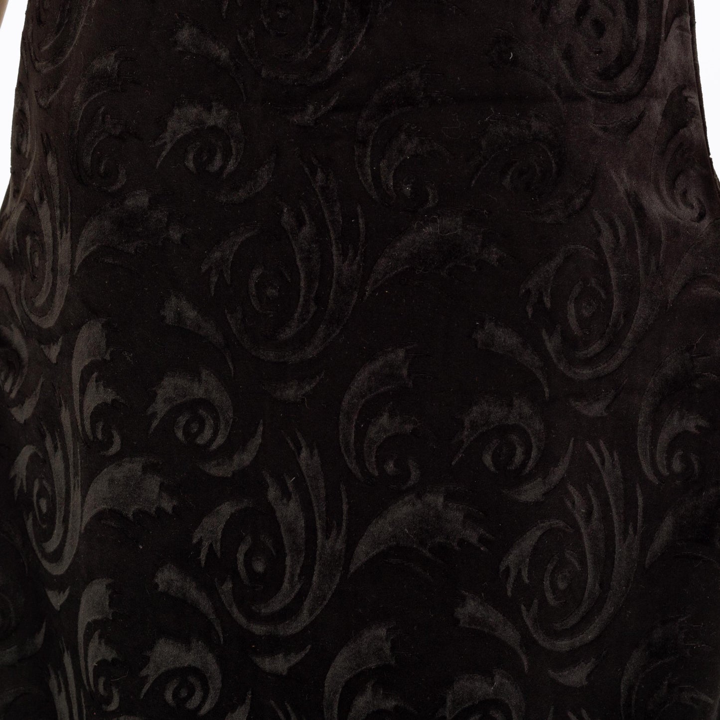 Vintage 90s Black Velvet Hurricane Swirl Maxi Dress - Medium | Gothic Mockneck Short Sleeve Formal Dress