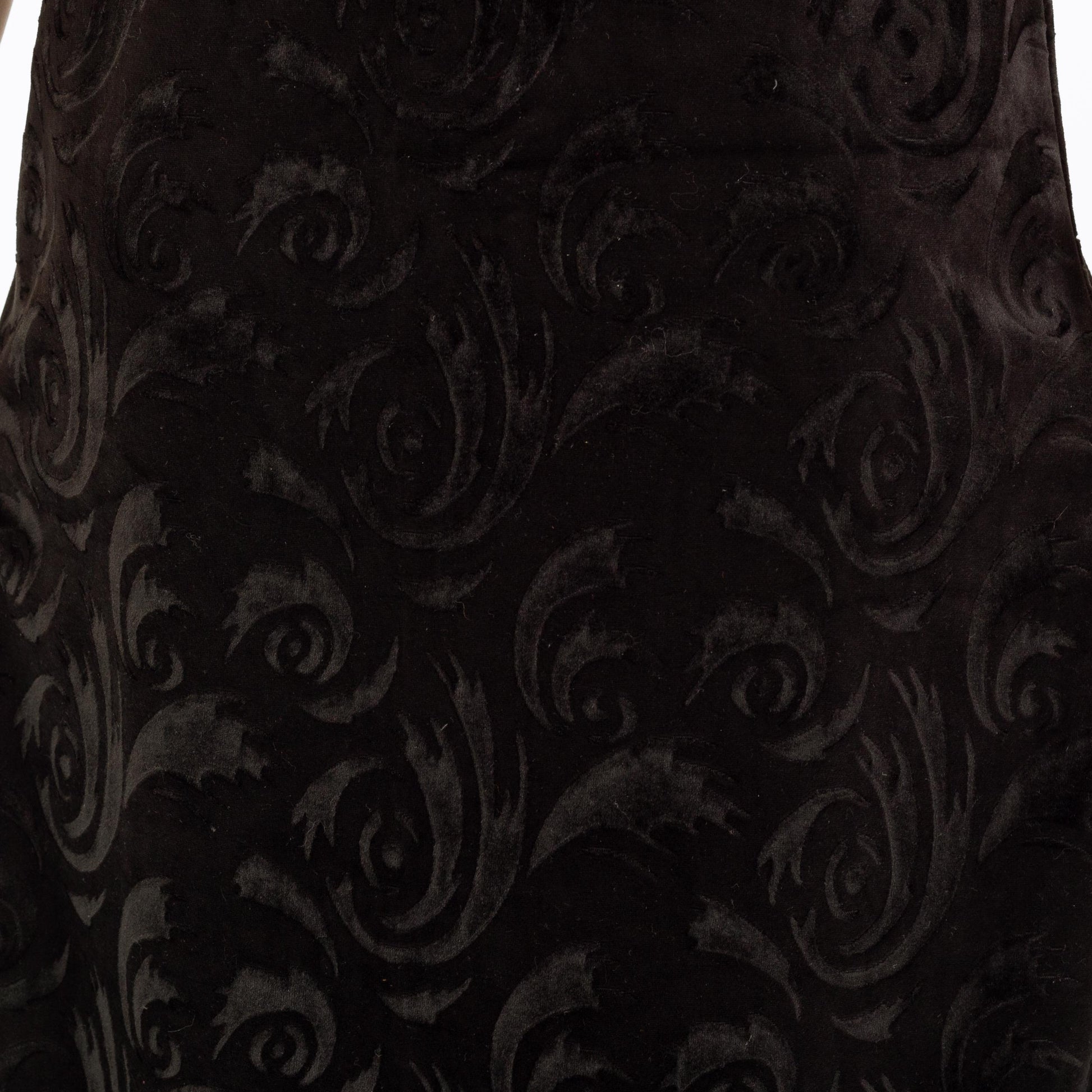 Vintage 90s Black Velvet Hurricane Swirl Maxi Dress - Medium | Gothic Mockneck Short Sleeve Formal Dress