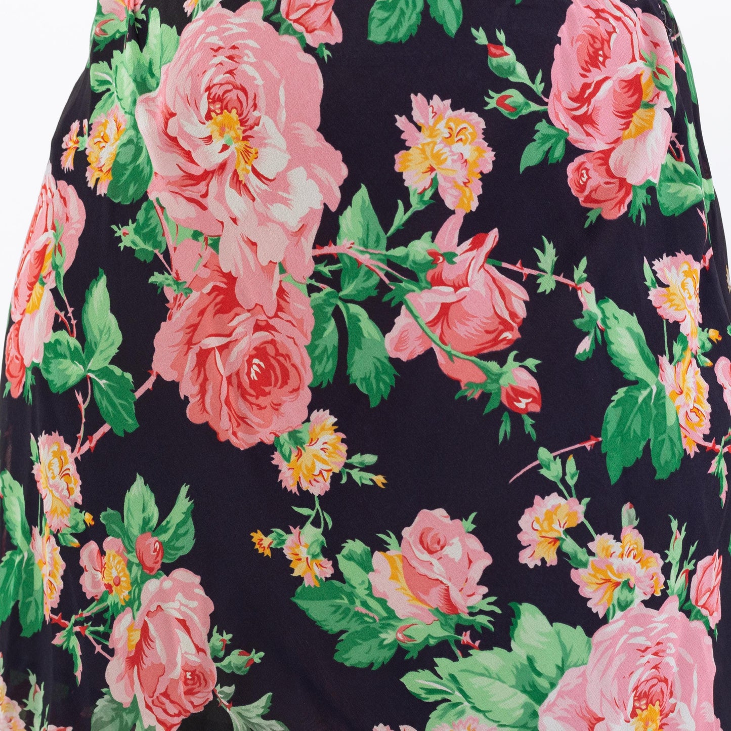 Vintage 90s Ralph Lauren Silk Floral Skirt – Large | Navy Blue Knee Length Mini Skirt