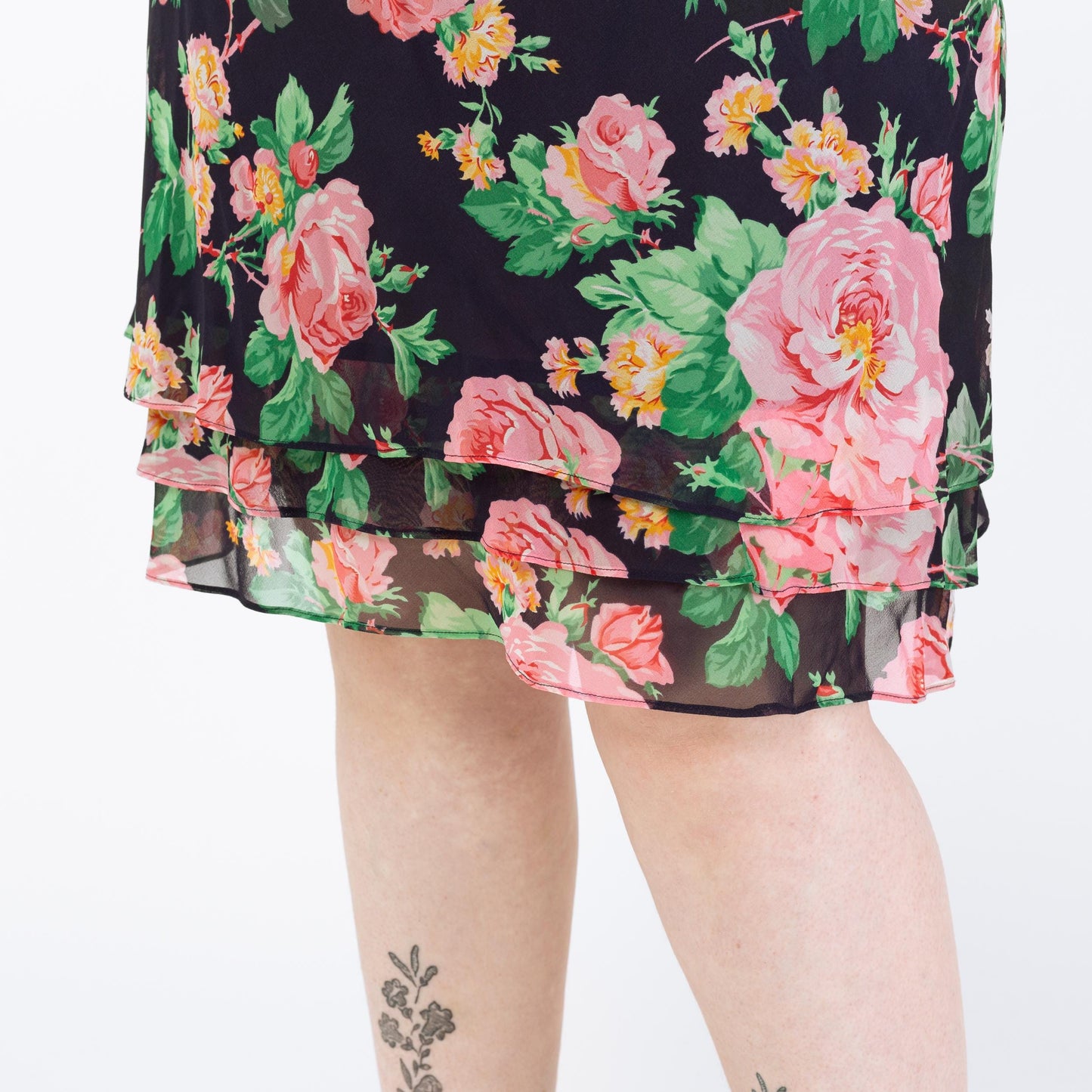 Vintage 90s Ralph Lauren Silk Floral Skirt – Large | Navy Blue Knee Length Mini Skirt