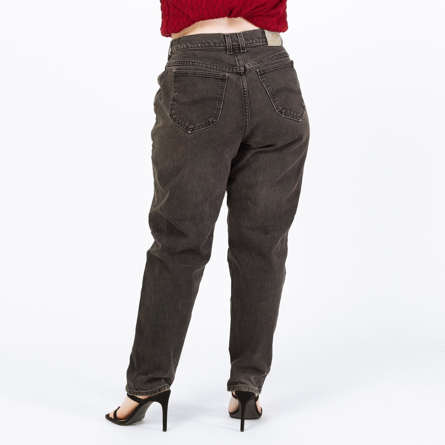 Vintage 90s Lee Faded Black High Waisted Jeans - Large, 33" Waist | Denim Tapered Leg Mom Jeans