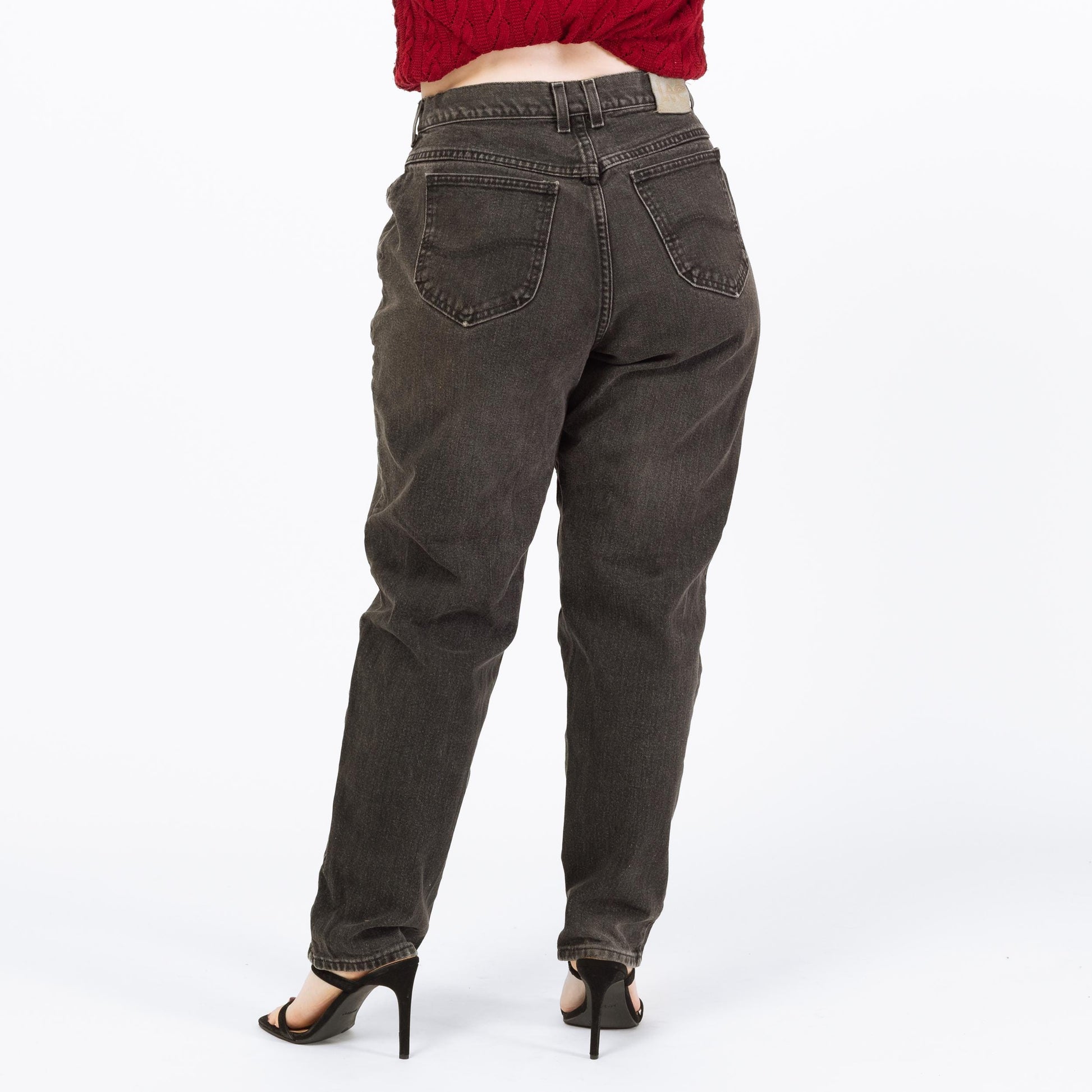 Vintage 90s Lee Faded Black High Waisted Jeans - Large, 33" Waist | Denim Tapered Leg Mom Jeans