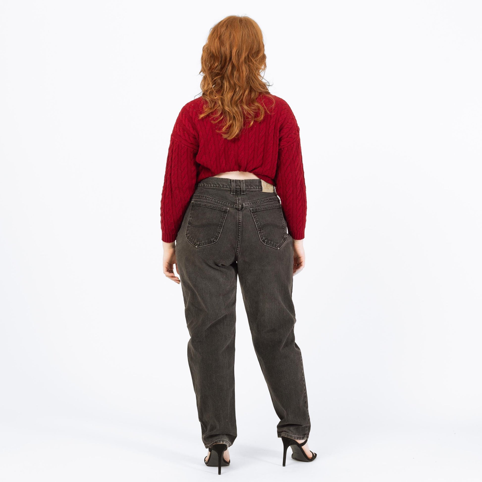 Vintage 90s Lee Faded Black High Waisted Jeans - Large, 33" Waist | Denim Tapered Leg Mom Jeans