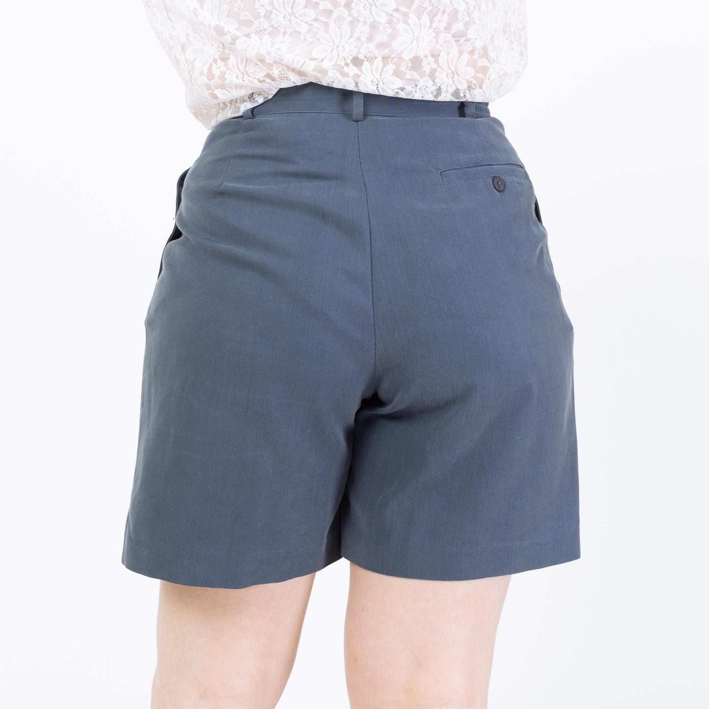 Vintage 90s Slate Blue Twill Trouser Shorts - Medium, 29"-30" Waist | High Waisted Pleated Shorts