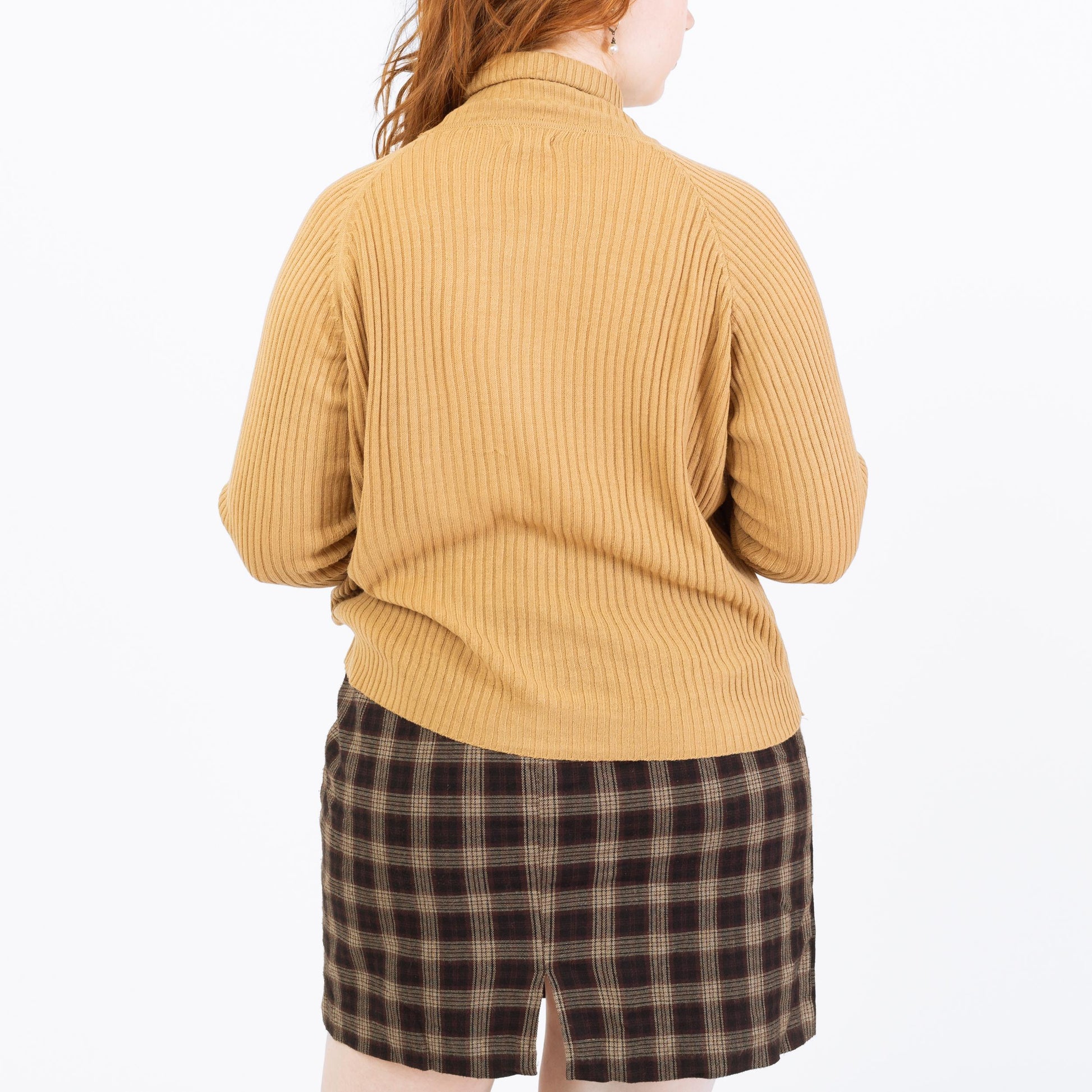 Vintage 70s Tan Lightweight Turtleneck Sweater - Extra Large | Stretchy Knit Pullover
