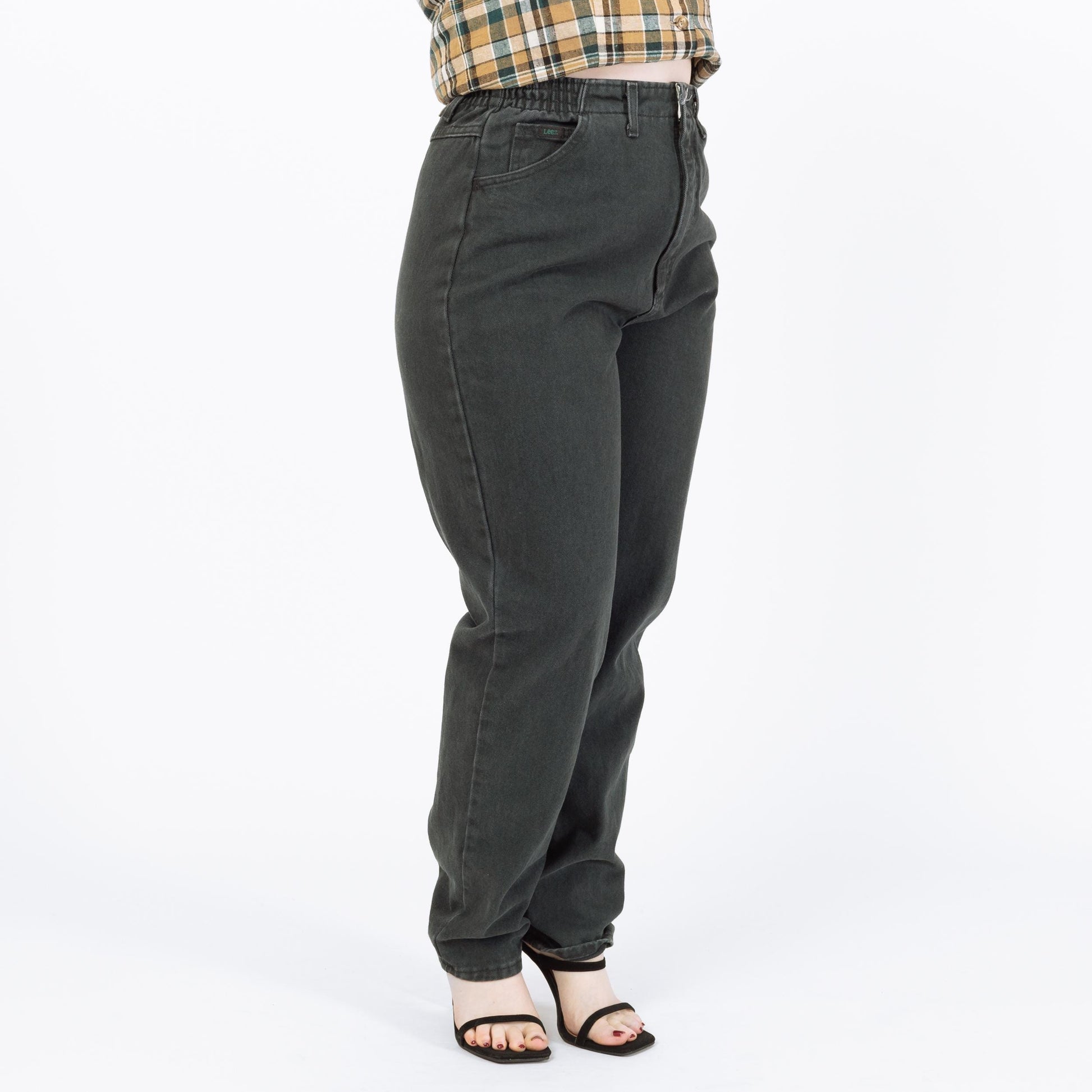 Vintage 90s Lee Forest Green Elastic Waist Jeans - Large, 30"-33" Waist | High Rise Denim Mom Jeans