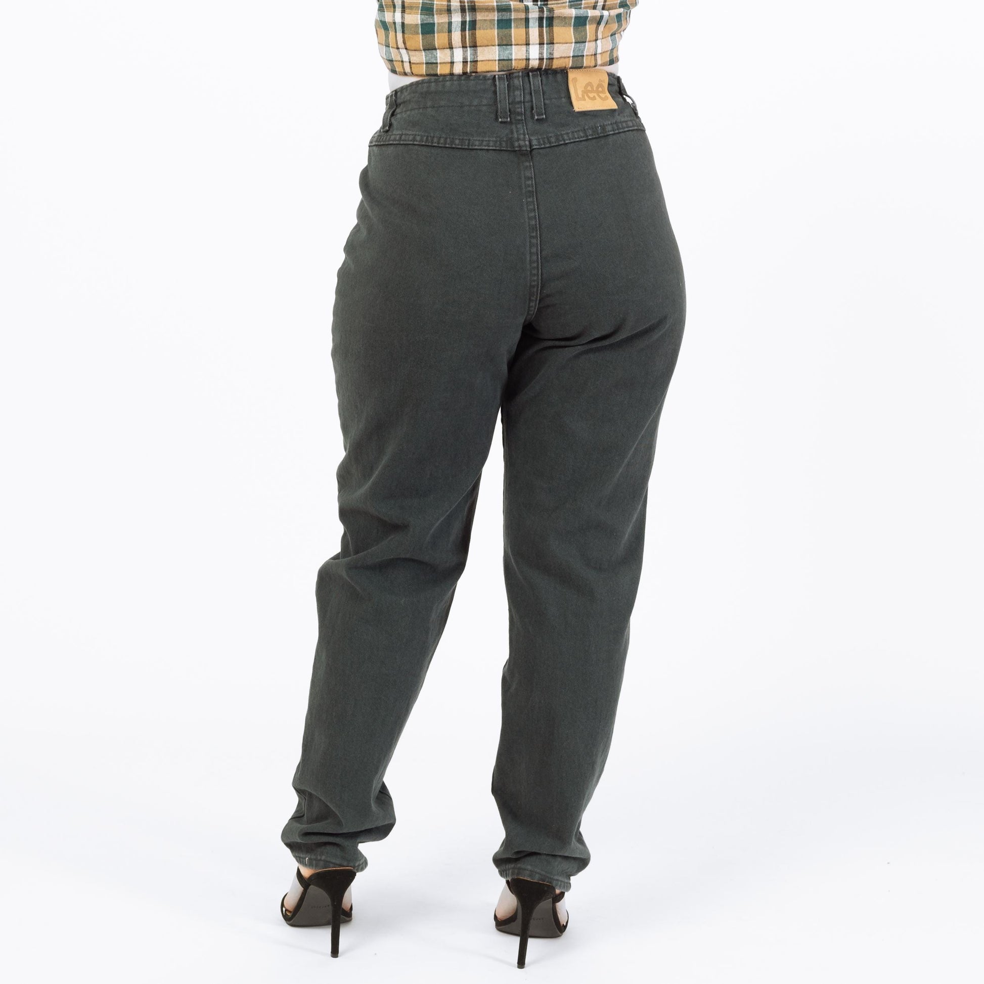 Vintage 90s Lee Forest Green Elastic Waist Jeans - Large, 30"-33" Waist | High Rise Denim Mom Jeans